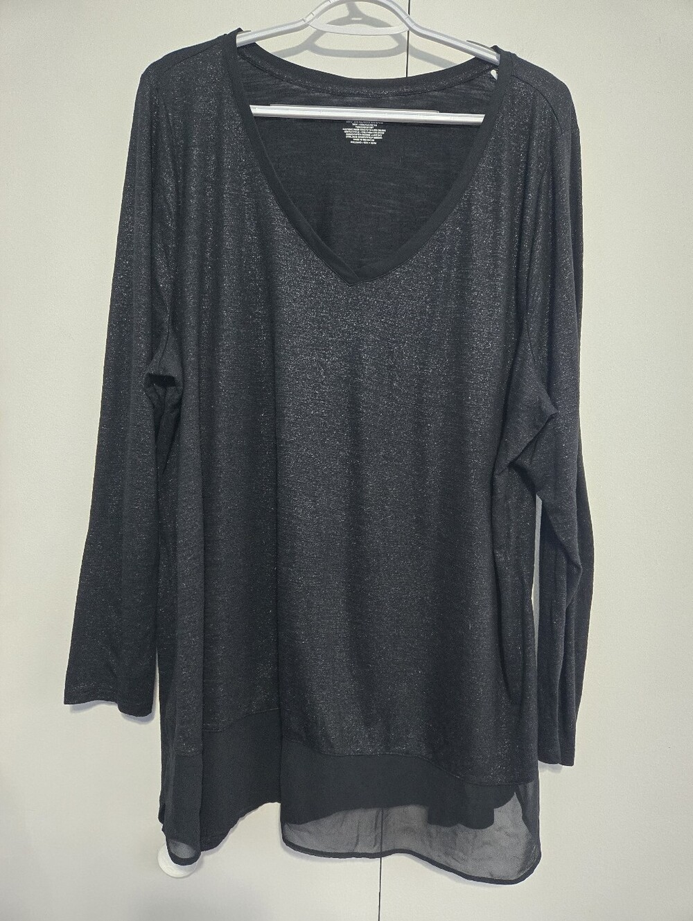 Lane Bryant 22/24 Black Shimmer Tunic Top Sheer Hem Plus Size